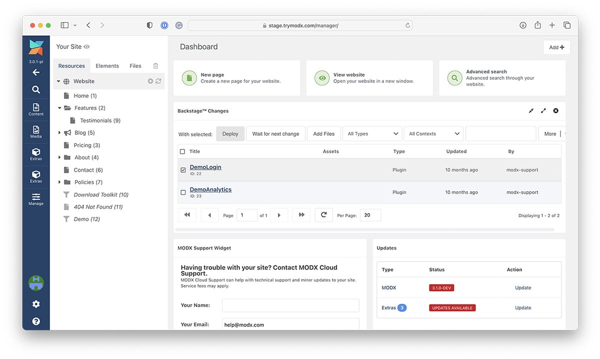 Home The back-end Manager for MODX Revolution 3.0.x